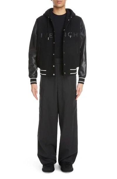 Shop Givenchy Mixed Media Logo Wool Blend Varsity Jacket In Black