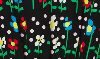 Shop Stella Mccartney Kids' Daisy Confetti Print Ruffle Trim Long Sleeve Dress In Black