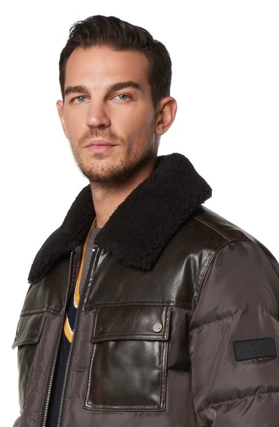 Shop Andrew Marc Beaumont Faux Shearling Collar Faux Leather Water Resistant Quilted Puffer Jacket In Brown
