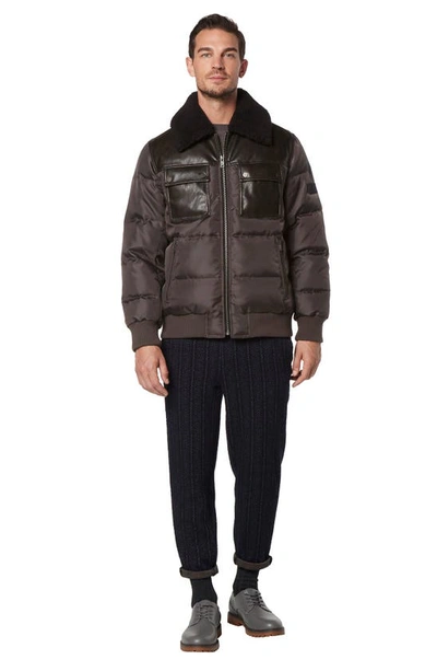 Shop Andrew Marc Beaumont Faux Shearling Collar Faux Leather Water Resistant Quilted Puffer Jacket In Brown