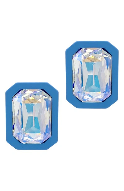 Shop Adornia Halo Crystal Stud Earrings In Blue