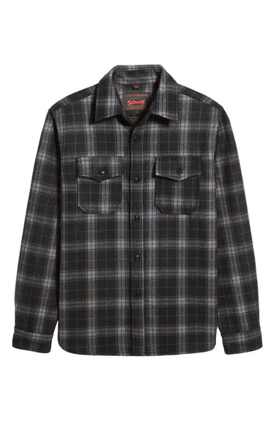 Shop Schott Plaid Wool Blend Button-up Shirt Jacket In Black