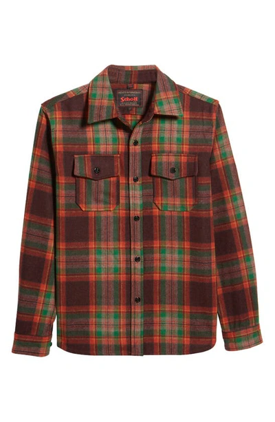 Shop Schott Plaid Wool Blend Button-up Shirt Jacket In Brick