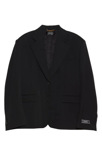 Shop Versace Oversize Wool Gabardine Blazer In Nero