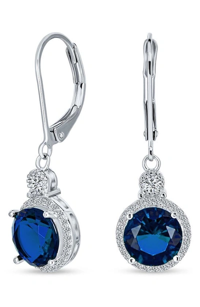 Shop Bling Jewelry Round Halo Cz Drop Earrings In Blue