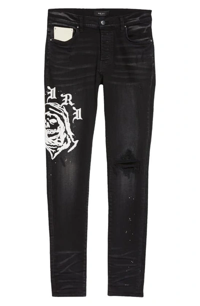 Shop Amiri Wes Lang Reaper Logo Stretch Jeans In Aged Black