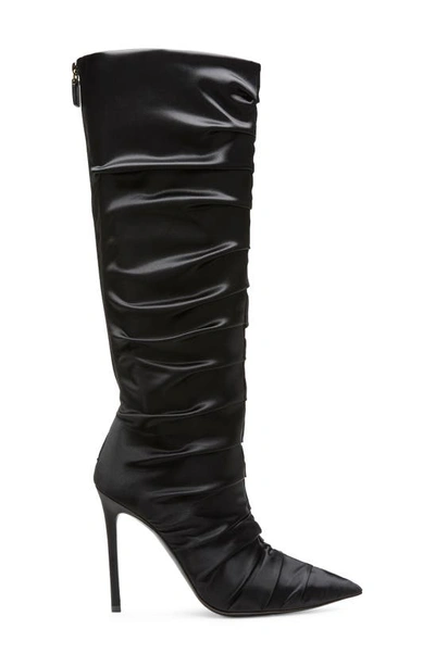 Stuart Weitzman Stuart Ruche 100 Satin Tall Boots In Black