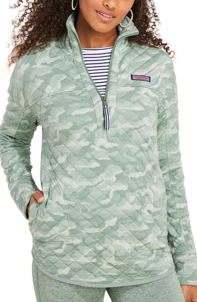 Shop Vineyard Vines Camo Print Quilted Half Zip Shep Shirt In Camo - Sage Olive