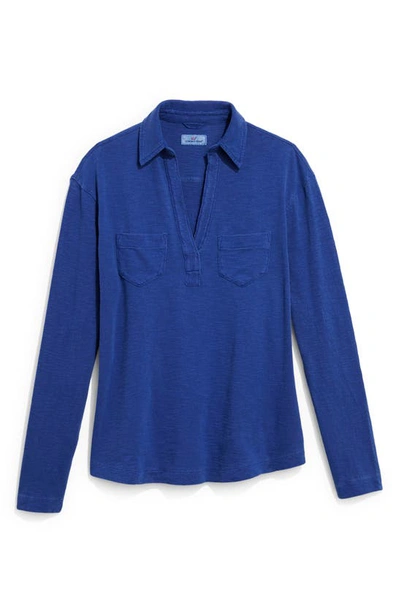 Shop Vineyard Vines Long Sleeve Cotton Slub Knit Polo Shirt In Baltic Blue