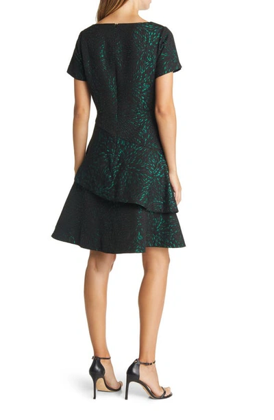 Shop Shani Tiered Jacquard Cocktail Dress In Black/ Green
