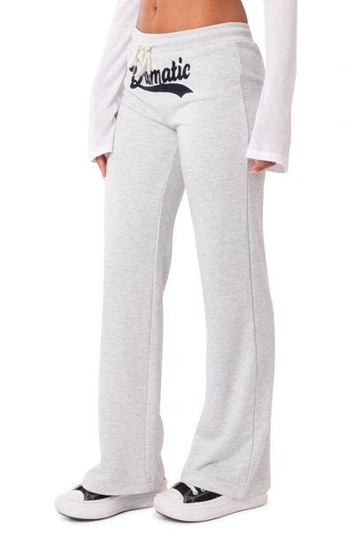 Edikted Dramatic Appliqué Low Rise Cotton Blend Fleece Pants In Gray
