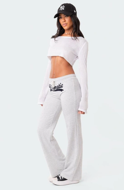Edikted Dramatic Appliqué Low Rise Cotton Blend Fleece Pants In Gray