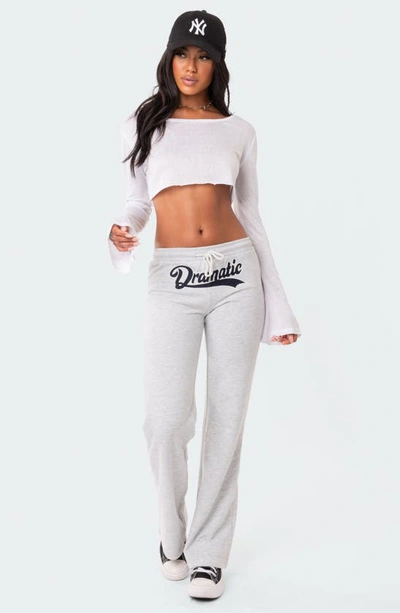 Edikted Dramatic Appliqué Low Rise Cotton Blend Fleece Pants In Gray