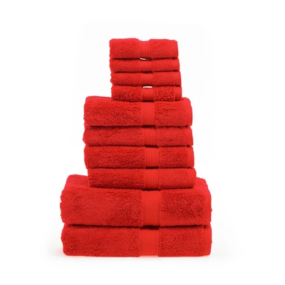 Shop Superior Egyptian Cotton Solid  10-piece Towel Set In Red