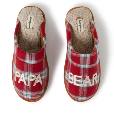 Dearfoams Men's Uncle Bear Red Plaid Scuff Slippers