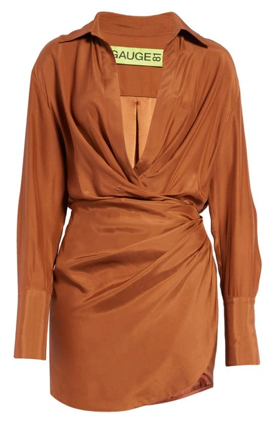 Shop Gauge81 Naha Long Sleeve Silk Dress In Chestnut