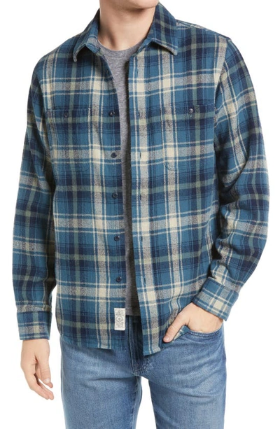 Shop Schott Two-pocket Long Sleeve Flannel Button-up Shirt In Cadet