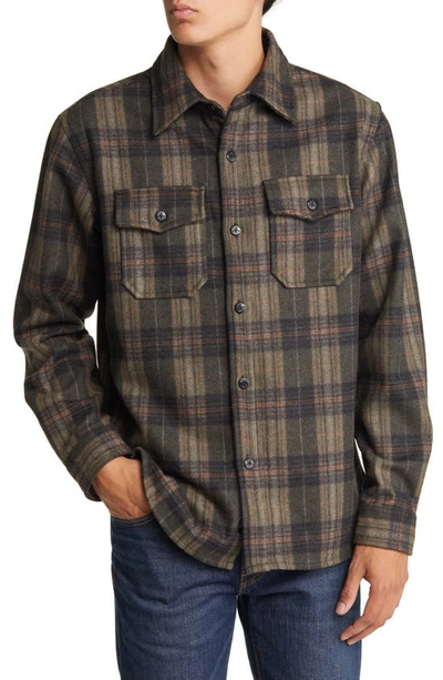Shop Schott Nyc Plaid Wool Blend Button-up Shirt Jacket In Olive