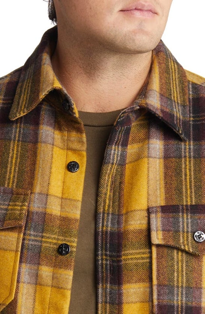 Shop Schott Plaid Wool Blend Button-up Shirt Jacket In Mustard