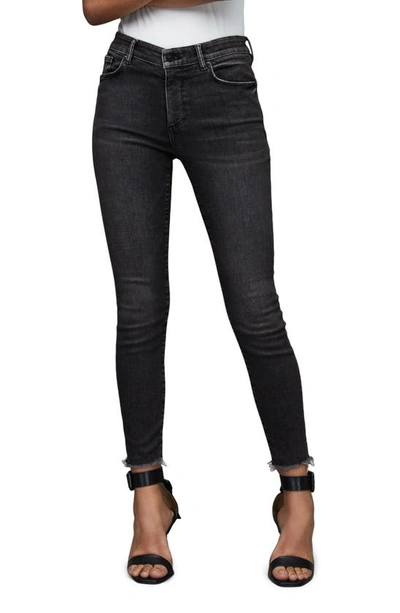 Shop Allsaints Miller Push-up Raw Hem Ankle Skinny Jeans In Washed Black