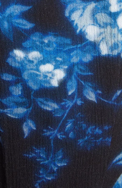 Shop Erdem Jenna Floral Long Sleeve Belted A-line Crepe Dress In Blue Black