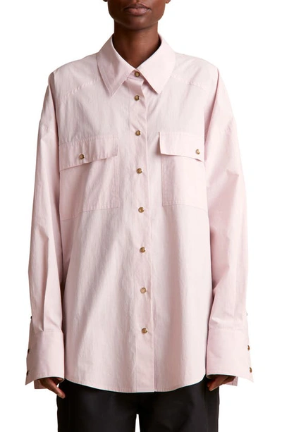 Shop Khaite Bea Washed Cotton Poplin Snap-up Shirt In Pink