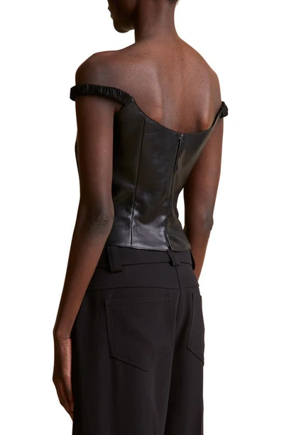 Shop Khaite Audra Crop Off The Shoulder Leather Top In Black