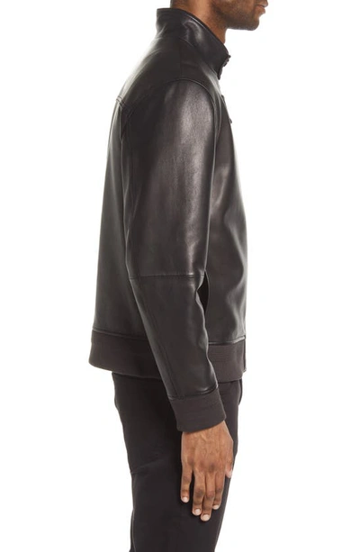 Shop Vince Harrington Leather Bomber Jacket In Black