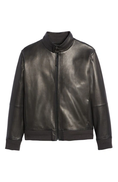 Shop Vince Harrington Leather Bomber Jacket In Black