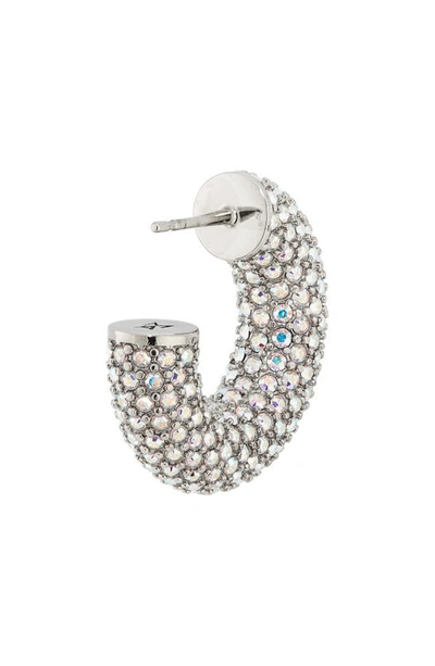 Shop Amina Muaddi Mini Cameron Hoop Earrings In Ab Crystals & Silver Base