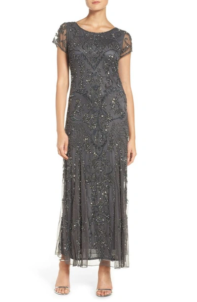 Shop Pisarro Nights Beaded Mesh Midi Cocktail Dress In Smoke