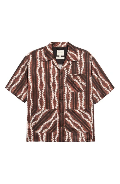 Shop Nicholas Daley Roketsu Print Short Sleeve Button-up Camp Shirt In Brown/ Ecru Roketsu