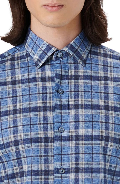 Shop Bugatchi Julian Shaped Fit Plaid Stretch Button-up Shirt In Classic Blue