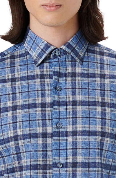 Bugatchi Julian Shaped Fit Plaid Stretch Button-up Shirt In Classic Blue
