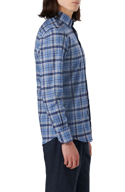 Bugatchi Julian Shaped Fit Plaid Stretch Button-up Shirt In Classic Blue