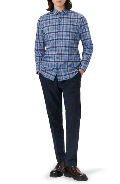 Bugatchi Julian Shaped Fit Plaid Stretch Button-up Shirt In Classic Blue