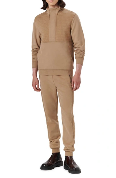 Shop Bugatchi Quilted Quarter-zip Organic Cotton Sweatshirt In Tobacco