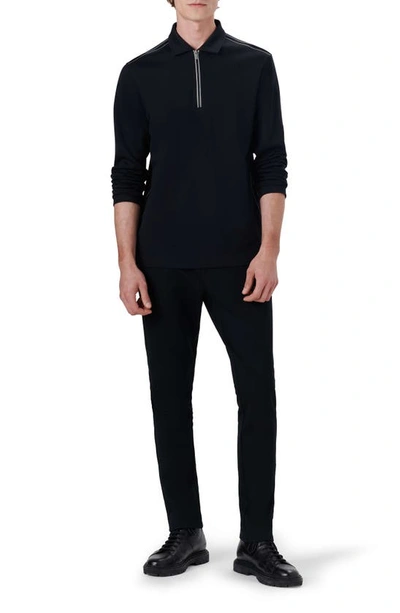 Shop Bugatchi Long Sleeve Quarter Zip Polo In Caviar