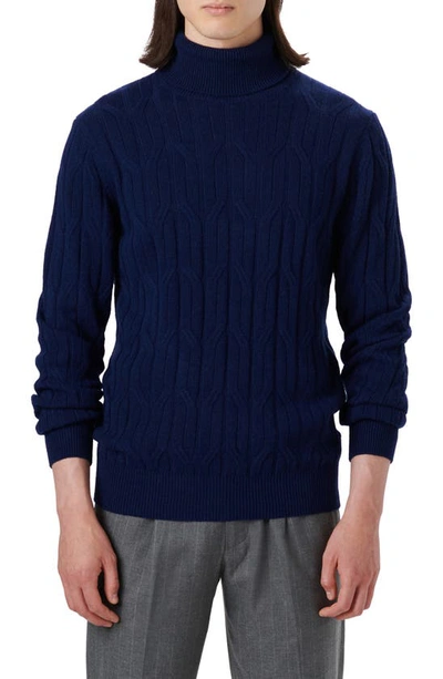 Shop Bugatchi Cable Knit Turtleneck Sweater In Midnight