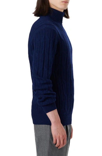 Shop Bugatchi Cable Knit Turtleneck Sweater In Midnight