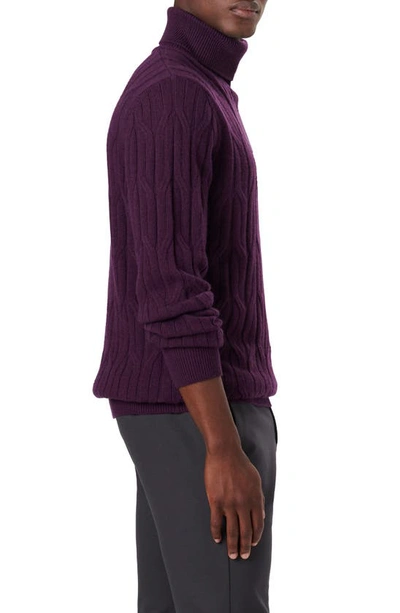 Shop Bugatchi Cable Knit Turtleneck Sweater In Plum