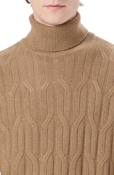 Shop Bugatchi Cable Knit Turtleneck Sweater In Tobacco
