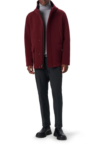 Bugatchi Full Zip Hooded Water Repellent Bomber Jacket In Cabernet
