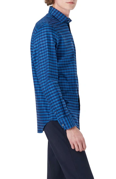 Shop Bugatchi Classic Fit Check Stretch Cotton Button-up Shirt In Night Blue