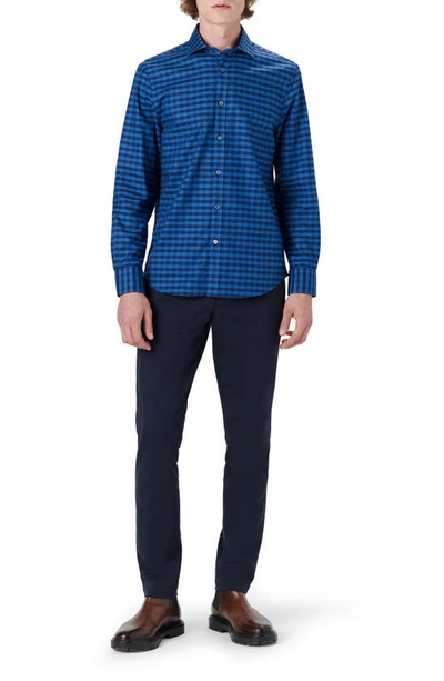 Shop Bugatchi Classic Fit Check Stretch Cotton Button-up Shirt In Night Blue