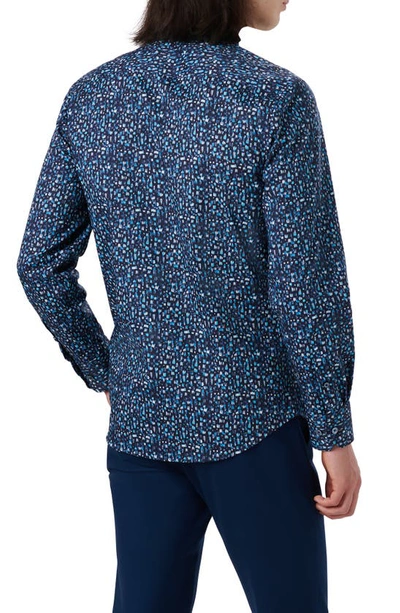 Shop Bugatchi Shaped Fit Print Stretch Cotton Button-up Shirt In Aqua