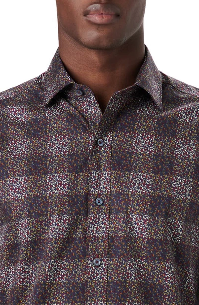 Bugatchi Shaped Fit Geometric Print Stretch Cotton Button-up Shirt In Wine