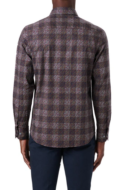 Bugatchi Shaped Fit Geometric Print Stretch Cotton Button-up Shirt In Wine