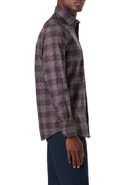 Bugatchi Shaped Fit Geometric Print Stretch Cotton Button-up Shirt In Wine