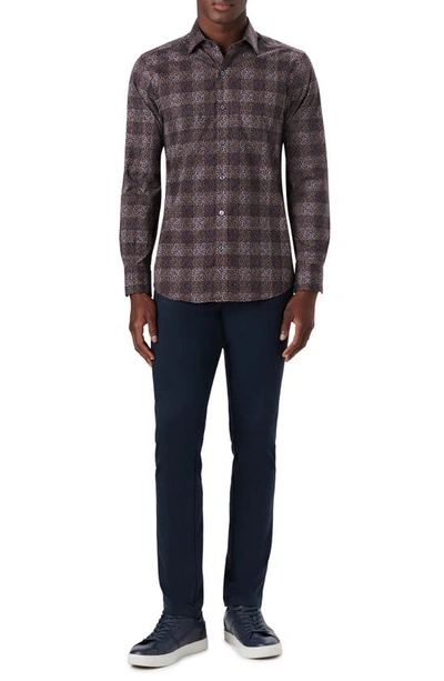 Bugatchi Shaped Fit Geometric Print Stretch Cotton Button-up Shirt In Wine